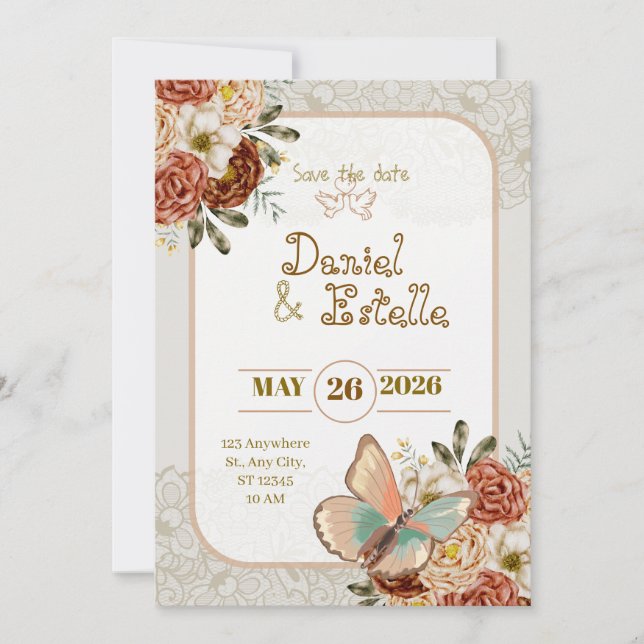 Convite Elegante casamento aviso com antecedência (Frente)