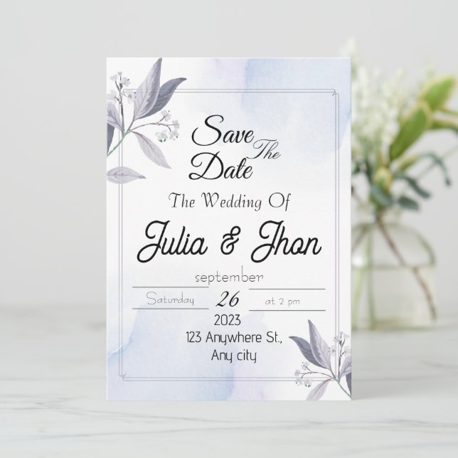 Convite Elegante casamento aviso com antecedência (Em pé/Frente)
