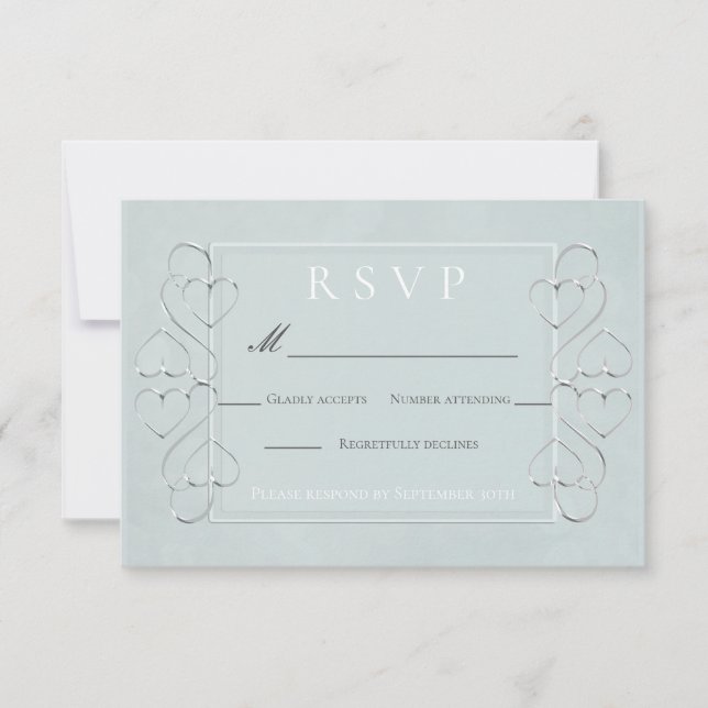 Convite Elegante Casamento Azul Claro  Opções de Menu para (Frente)