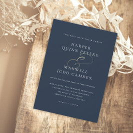 Convite Elegante Casamento Azul Marinho em Letra Dourada