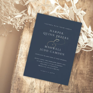 Convite Elegante Casamento Azul Marinho em Letra Dourada
