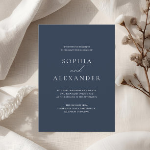 Convite Elegante Casamento Azul-Marinho Roteiro Moderno