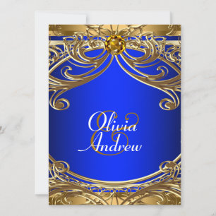 Convite Elegante Casamento Azul Real e Dourado