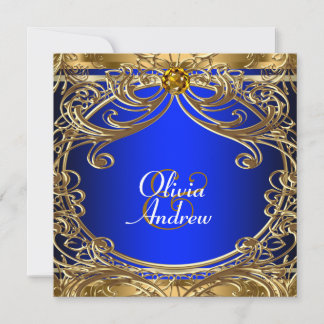 Convite Elegante Casamento Azul Real e Dourado