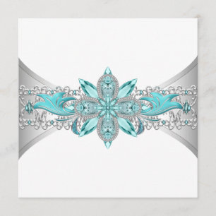 Convite Elegante Casamento Azul Turquesa e Prata