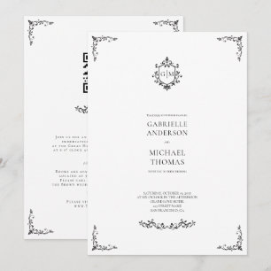 Convite Elegante Casamento Barroco Preto e Branco Elegante