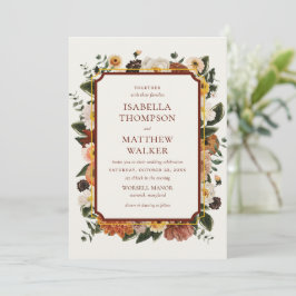 Convite Elegante Casamento Boho Aquarela Flor Silvestre