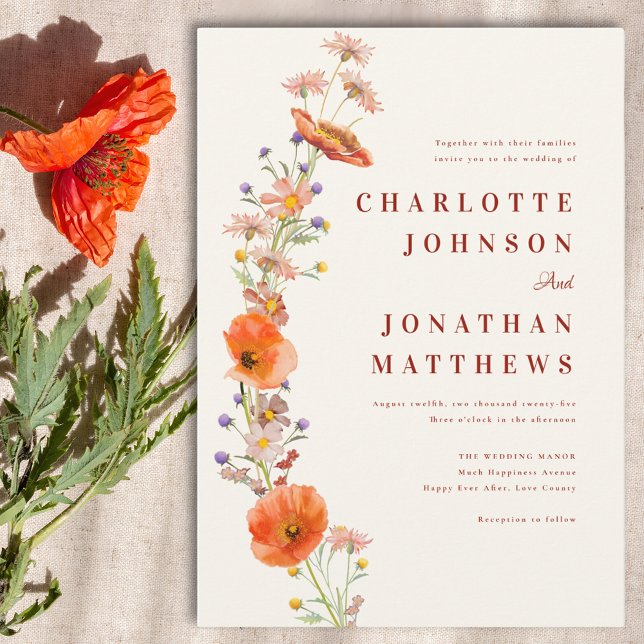 Convite Elegante Casamento Boho Floral de Outono (Wildflower boho chic wedding invitation )