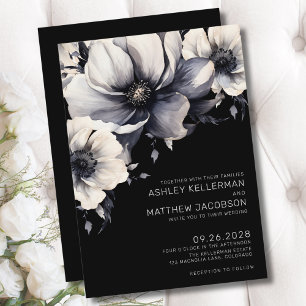 Convite Elegante Casamento Boho Preto Floral