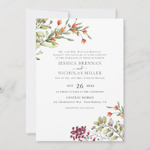 Convite Elegante Casamento Botânico de Prado de Flores Sil