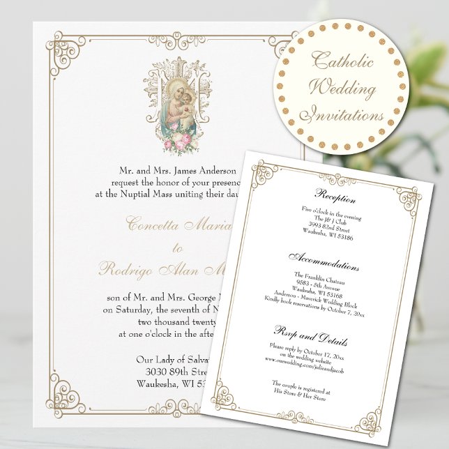 Convite Elegante Casamento Católico Maria & Jesus (Criador carregado)
