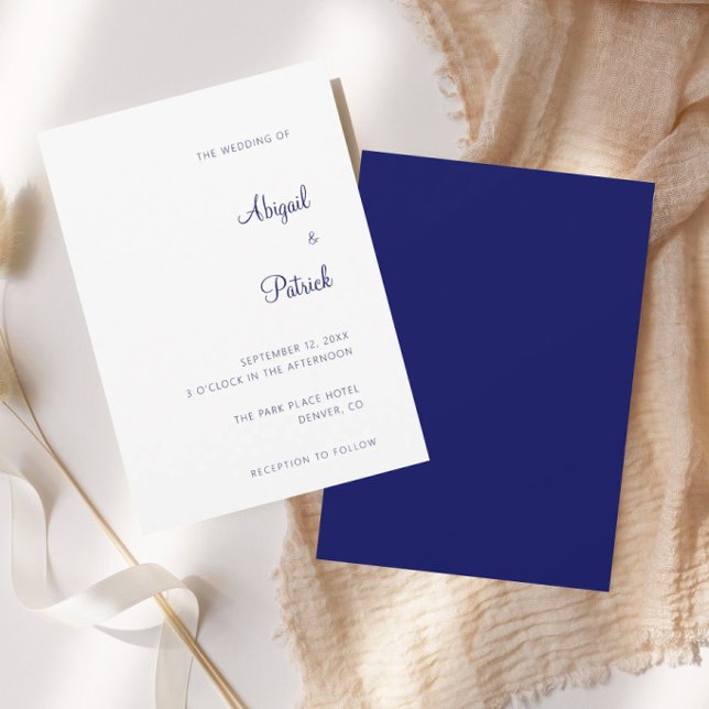 Convite Elegante Casamento Clássico Azul Marinho e Branco (Criador carregado)