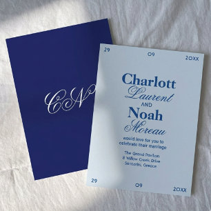 Convite Elegante Casamento Clássico Chic Azul Cobalto