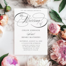 Elegante Casamento Clássico com Caligrafia em Pret