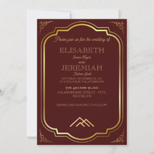 Convite elegante casamento clássico de ouro vermelho e lux