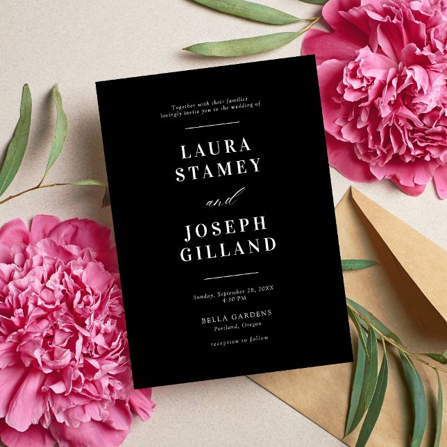Convite Elegante Casamento Clássico em Preto e Branco (Elegant black and white wedding invitation with your details sets a timeless tone.)