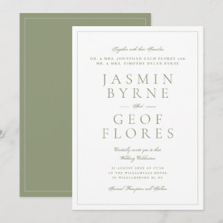 Convite Elegante Casamento Clássico em Verde Musgo e Branc
