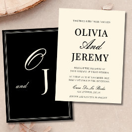 Convite Elegante Casamento Clássico Preto e Marfim Old Mon