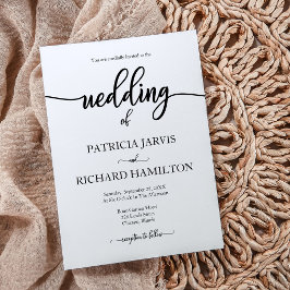 Convite Elegante Casamento com Caligrafia em Preto e Branc