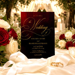 Convite Elegante Casamento com Caligrafia Vermelha Preta e