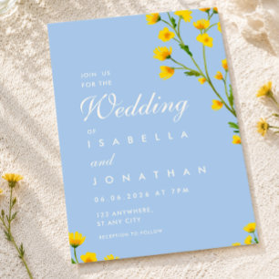 Convite Elegante casamento com flores silvestres azuis e a
