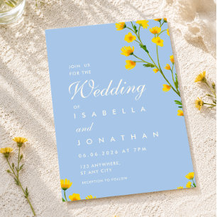 Convite Elegante casamento com flores silvestres azuis e a