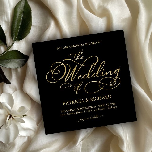 Convite Elegante Casamento com Grafismo em Folha Dourada e (Criador carregado)