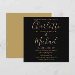 Convite Elegante Casamento com Letra de Assinatura Preta e