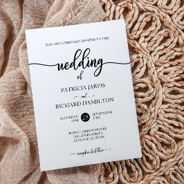 Convite Elegante Casamento com Letra Inglesa Preta e Branc
