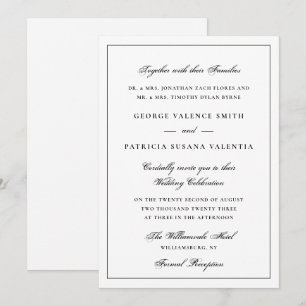 Convite Elegante Casamento com Letra Preta e Borda Branca