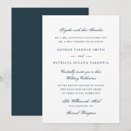 Convite Elegante Casamento com Roteiro Azul Poeirento