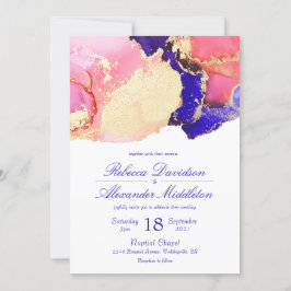 Convite Elegante Casamento com Tinta Lavada Rosa e Roxa em