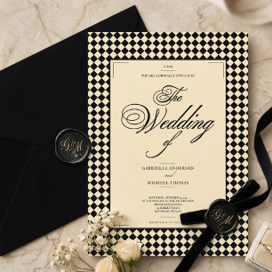 Convite Elegante Casamento de Estilo Old Money em Preto e 