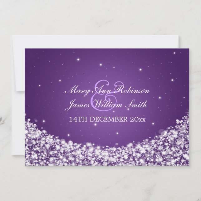 Convite Elegante Casamento de Estrela Sparkle Purple (Frente)