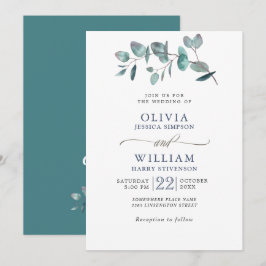 Convite Elegante Casamento de Eucalipto com Aquarela Verde