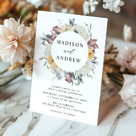 Convite Elegante Casamento de Flores Silvestres em Azul Po