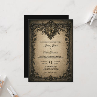 Convite Elegante Casamento de Halloween Gótico Vintage