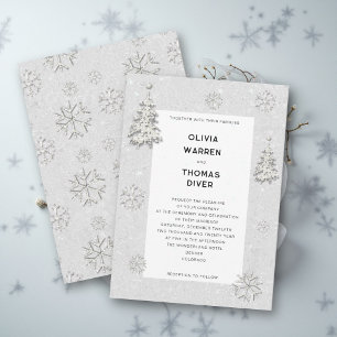 Convite Elegante Casamento de Inverno Flocos de Neve Branc