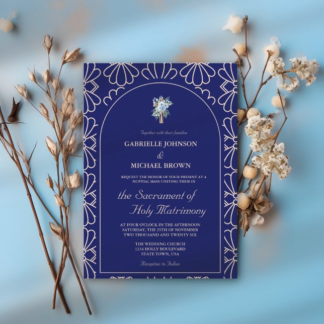 Convite Elegante Casamento de Massa Nupcial Floral Azul Re (Criador carregado)
