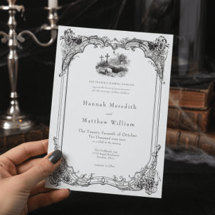 Convite Elegante Casamento de Noiva Toile Preto Gótico Vin