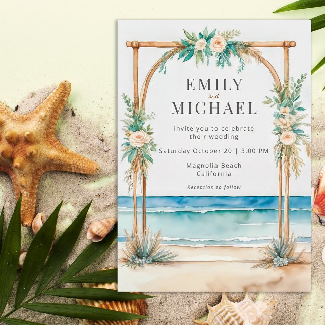 Convite Elegante Casamento de Praia com Arco Costeiro em A (Criador carregado)