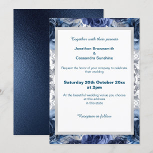 CONVITE ELEGANTE CASAMENTO DE PRATA FLORAL AZUL