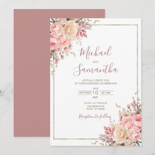 Convite Elegante Casamento de Primavera com Rosa e Marfim