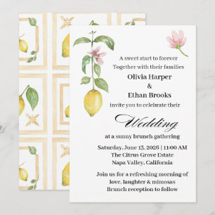 Convite Elegante Casamento de Verão com Flor de Limão Cítr