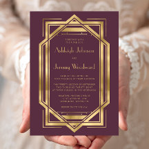 Elegante Casamento Deco Vintage Burgundy Dourado d