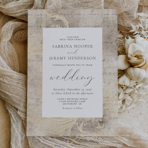 Convite Elegante Casamento Distressado Marfim Antigo
