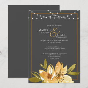 Convite Elegante Casamento em Cinza Carvão, Amarelo e Cobr