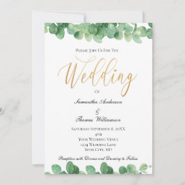 Convite Elegante Casamento Eucalipto Verde Dourado Script