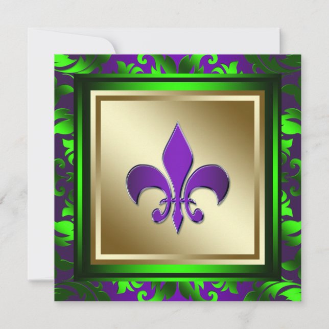 Convite Elegante Casamento Fleur de Lis de Mardi Gras (Frente)