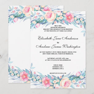 Convite Elegante Casamento Floral Aquarela